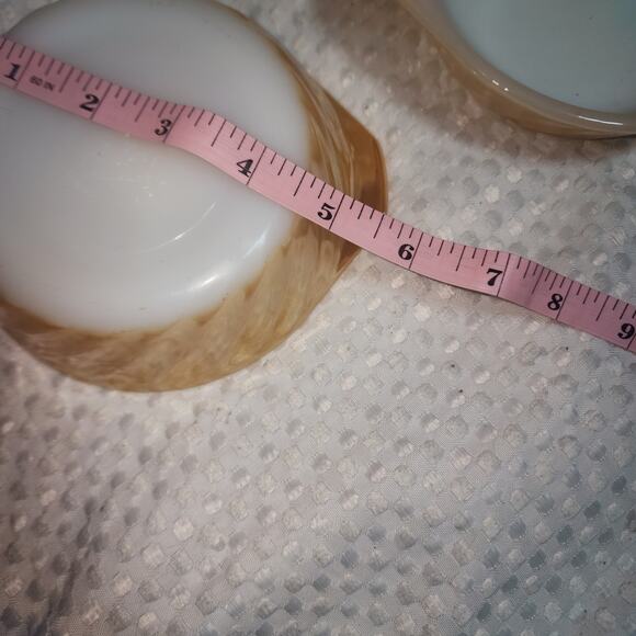 MCM VINTAGE FIREKING SET OF 3 IRREDESCENT PEACH LUSTRE CASSAROLE BOWLS - Picture 3 of 6